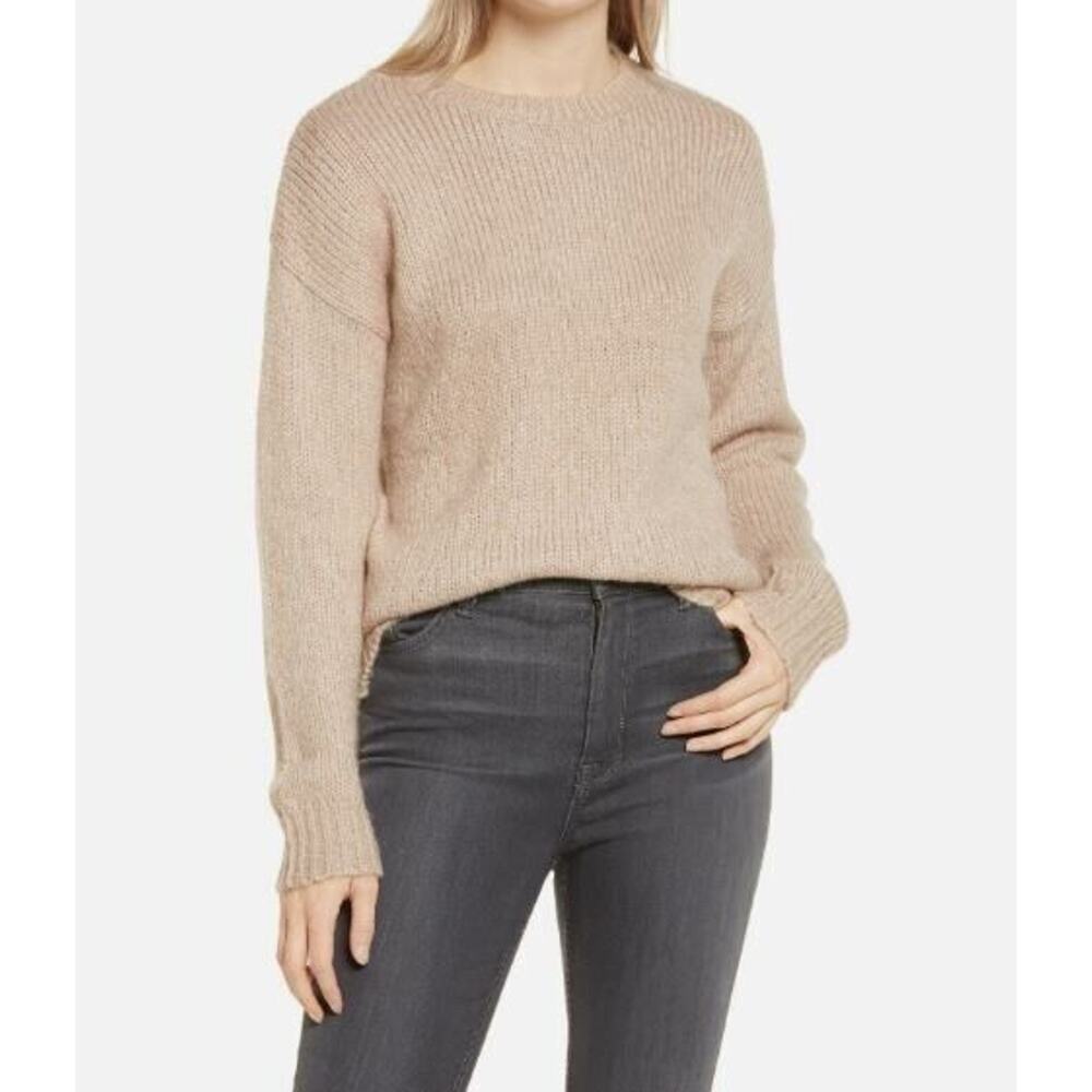 Cotton Emporium Women's Long Sleeve Crewneck Sweater in Beige Small $42
